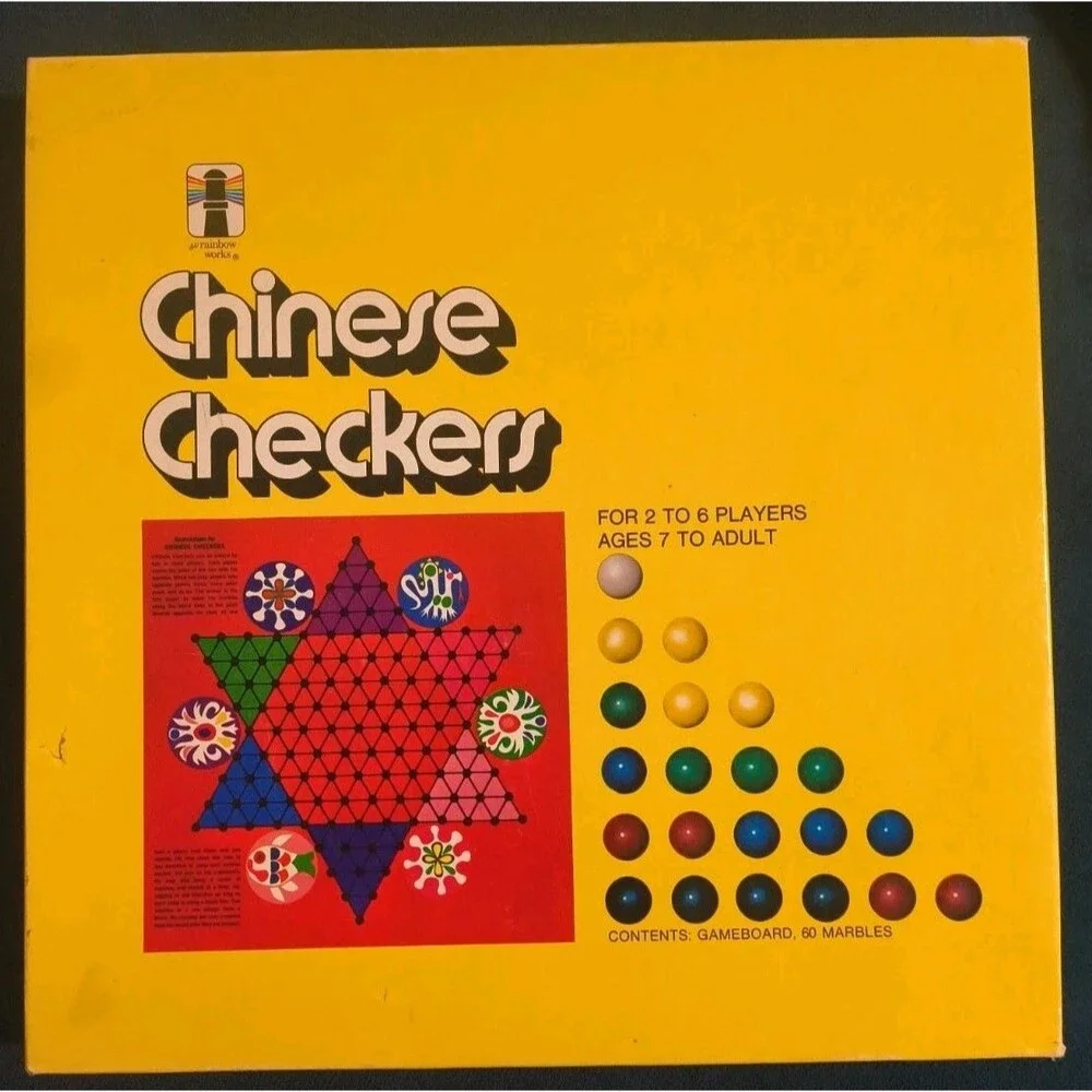 1974 Chinese Checkers Game w/Glass Marbles By Rainbow Works - 100% Complete